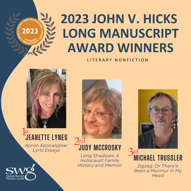 Jeanette Lynes wins the first place of John V. Hicks Long Manuscript Awards in Literary Nonfictionthe 2023  