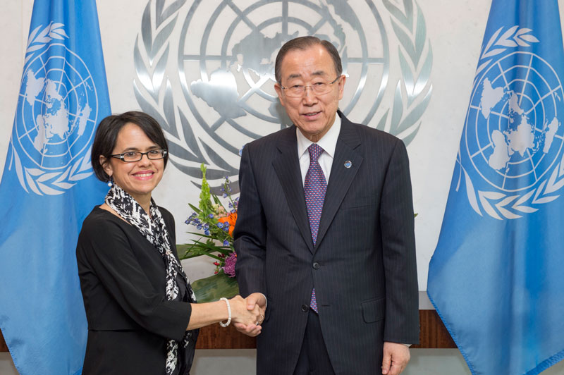 Jennifer Welsh with United Nations Secretary-General Ban Ki-moon in March 2016, near the end of her appointment as a special adviser. (Eskinder Debebe / UN Photo)