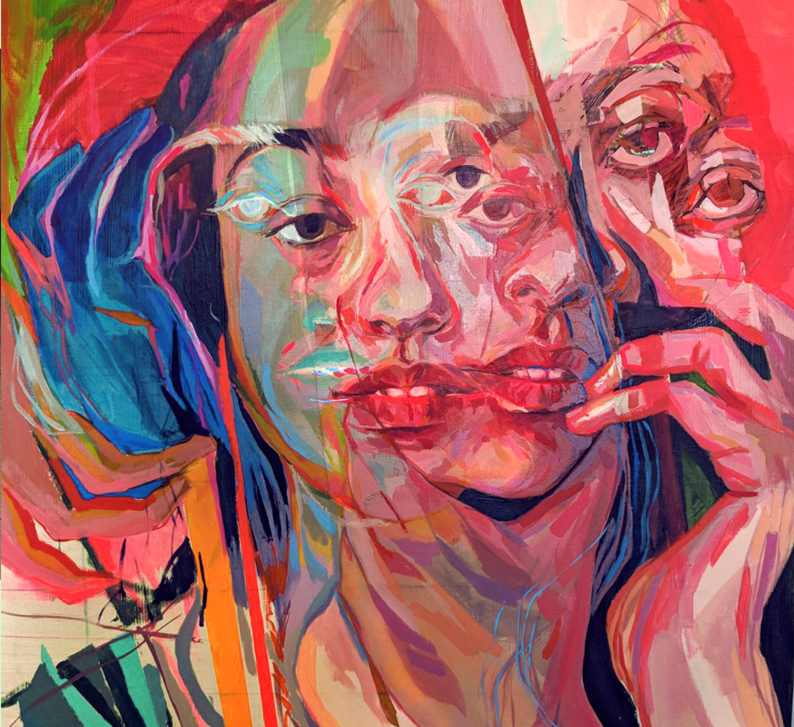 Artwork Anahita Akhavan, brightly coloured and fragmented portrait