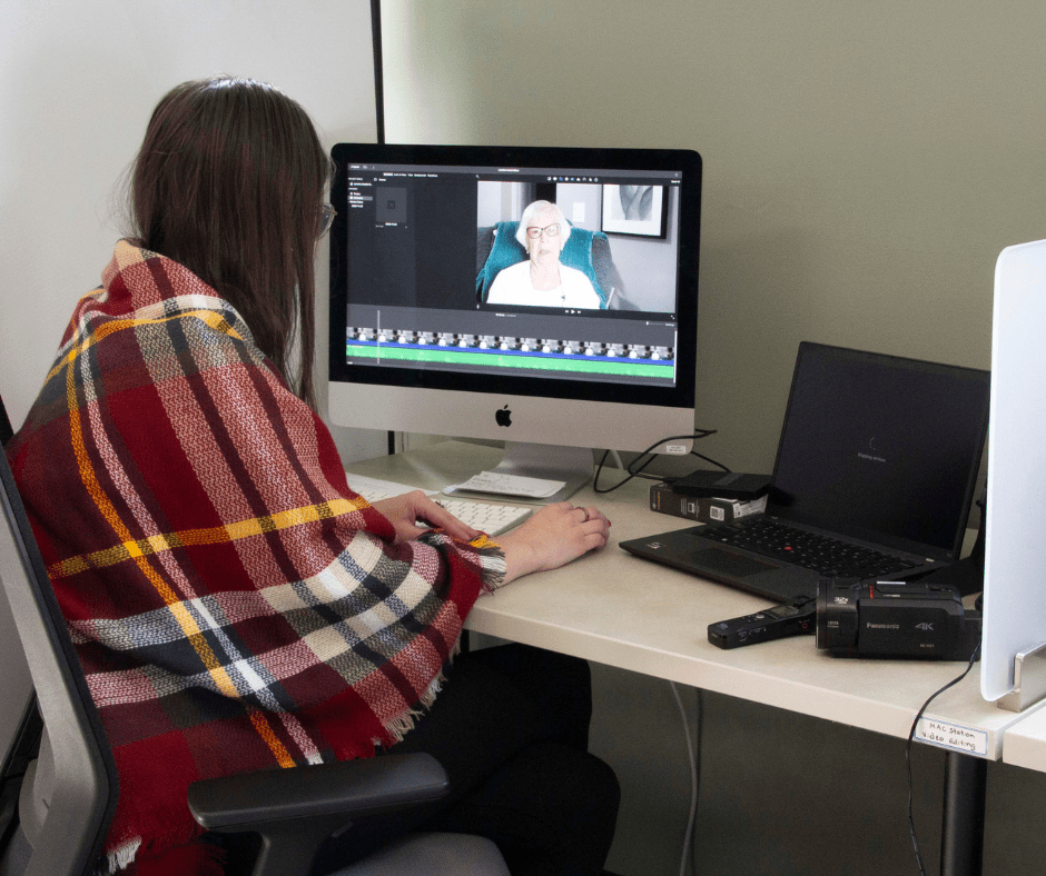 student editing videos