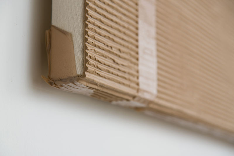 Each element of Tammi Campbell's recent series of work is sculpted entirely from mixtures of acrylic paint. Pictured: Tammi Campbell, Monochrome with Corrugated Cardboard and Tan Packing Tape (detail), 2016. Acrylic on canvas. [icon image] Matt Ramage