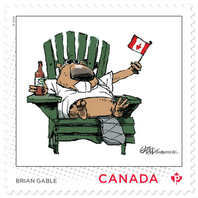 Canada Post released a stamp honouring editorial cartoonist Brian Gable (BA’70). (Photography: Canada Post)