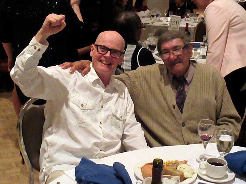 David Carpenter (left) with Augie Merasty. Photo by Jack Mitchell (BA’66, BEd’70) / One Sky Photography, Lumsden, Sask.