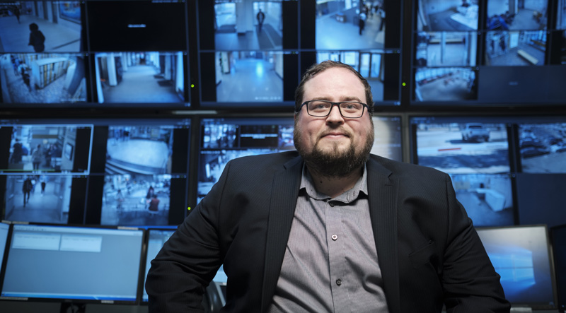 Dr. Scott Thompson, assistant professor of sociology in the College of Arts and Science, specializes in issues of surveillance and technology. [icon image] David Stobbe