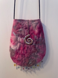 mottled dyed purse with beads and stitchwork