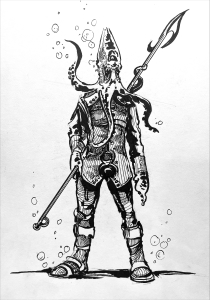 octopus headed warrior drawing