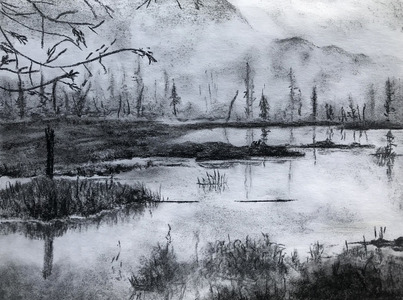 charcoal sketch of landscape