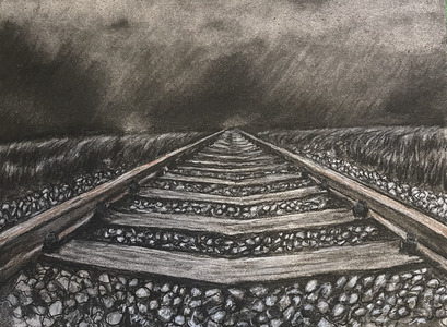 perspective drawing of a train track